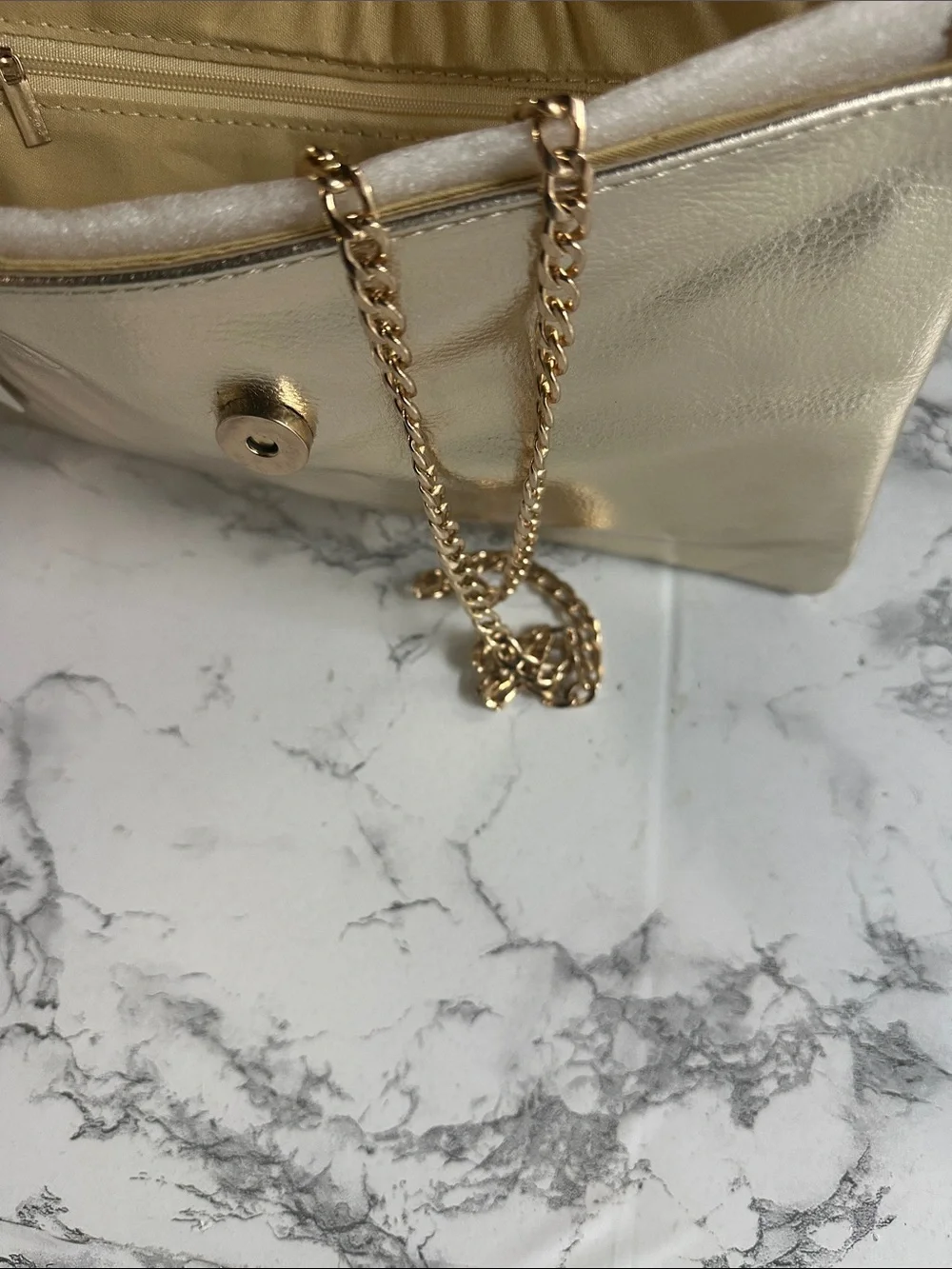 Metallic Gold Ring-Accent Foldover Clutch